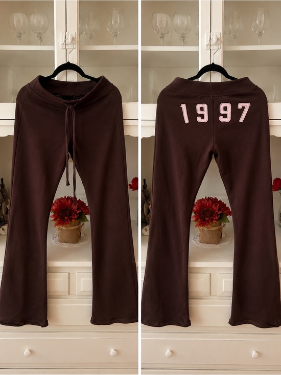 Hollister Pants - Hollister Brown Track Pants with Pink '1997' Detail